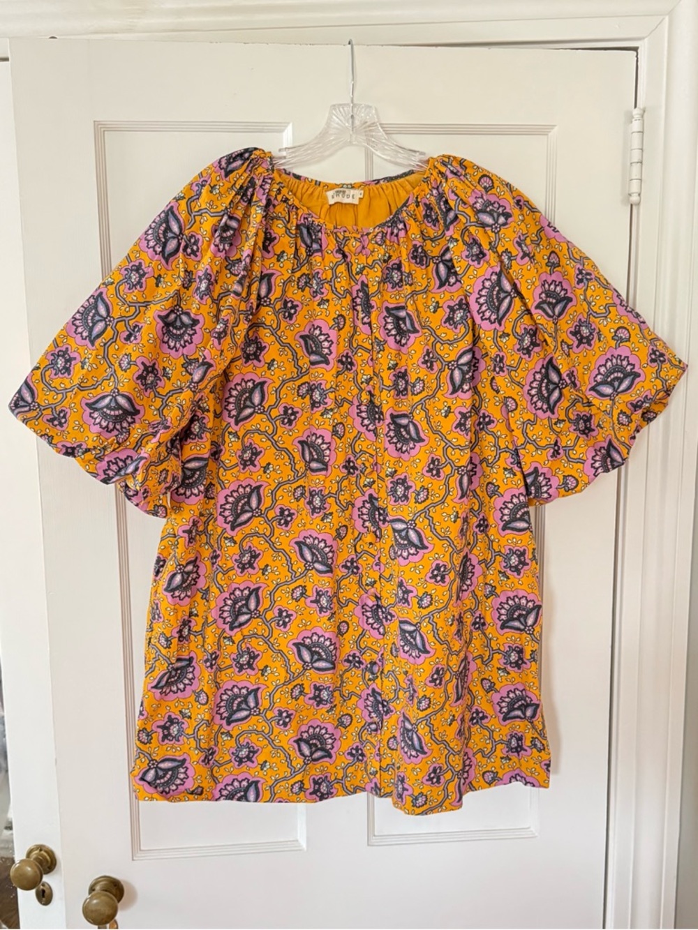 RHODE Yellow Floral Mini Dress with Pink & Purple Accents